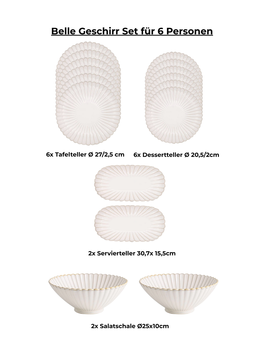 Belle Geschirrset 16 Teilig |Bis zu 6 Personen| + Chanté Besteckset 24 Teilig in Gold