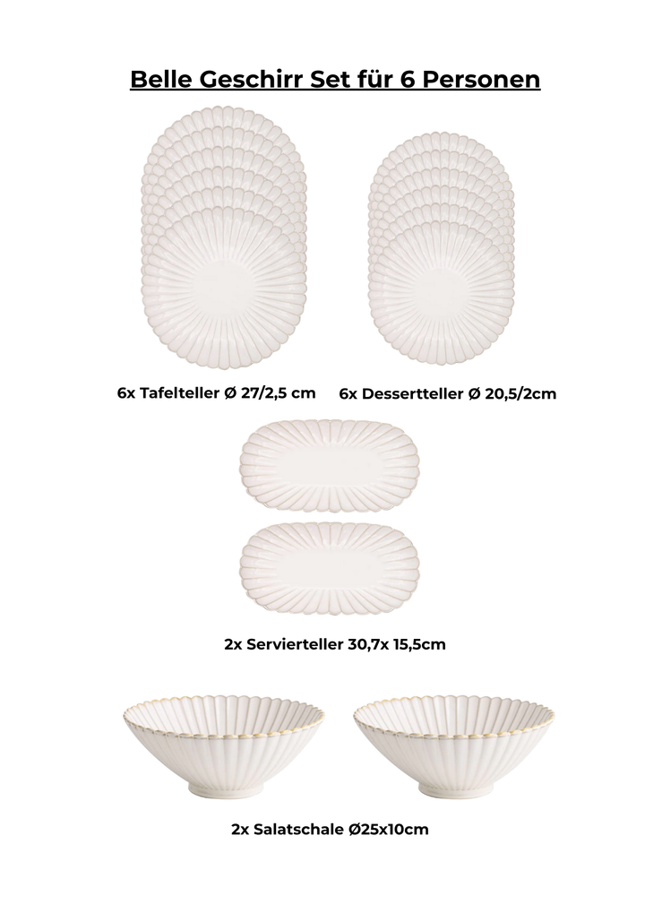 Belle Geschirrset 16 Teilig |Bis zu 6 Personen| + Chanté Besteckset 24 Teilig in Gold