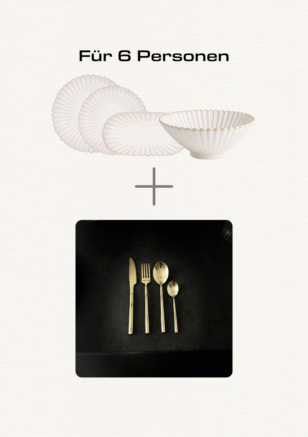 Belle Geschirrset 16 Teilig |Bis zu 6 Personen| + Chanté Besteckset 24 Teilig in Gold